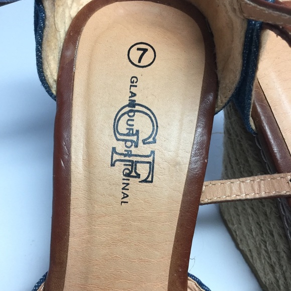 Blue  Platform Sandals Fabric Material Top, Size 7 - Picture 2 of 14